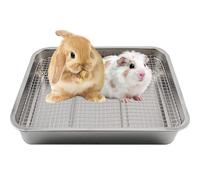 kathson Stainless Steel Rabbit Litter Box,Metal Litter Tray for Rabbits,Large Space Stainless Steel Bunny Litter Pan with Grid,Small Animal Toilet Training Accessories for Guinea Pig Hamster Ferret