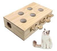 kathson Whack A Mole Cat Toy, Wooden Enrichment for Indoor Cat, Interactive Kitten Puzzle Toy for All Ages Cats Intelligence Training and Exercise (Rectangular)