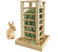 kathson Wooden Hay Feeder Rabbit Less Waste Food Feeding Rack Standing Pet-self Feeding Hay Manager Grass Holder Small Animals Cage Accessories for Bunny Chinchilla Guinea Pig