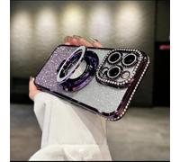 Kathy Tech Luxury Elctroplated Megnatic stand bling Glitter with Rhinestone Embellishments, Single Ring Holder with Stand Compatible with Iphone 16 Pro Max (Purple)