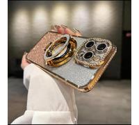 Kathy Tech Luxury Elctroplated Megnatic stand bling Glitter with Rhinestone Embellishments, Single Ring Holder with Stand (Gold) Compatible with Iphone 16 Pro Max
