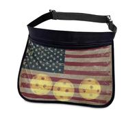 Kathyboom Adjustable Tennis Ball Band Holder, Pickleball Waist Pouch, Mesh Hip Ball Bag Carrier, Retro American Flag, 34.5x27cm / 13.5x10.6in