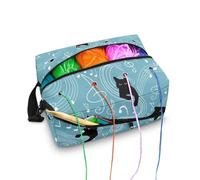 Kathyboom Black Cat Knitting Bag for Yarn Storage Durable Crochet Bag with Shoulder Straps, Yarn Accessories Organizer for Knitting Needles, Crochet Hooks and Other Accessories