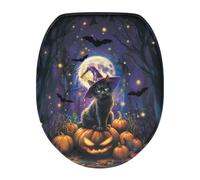 Kathyboom Black Cat Pumpkin Toilet Seat Cover,Halloween Flannel Soft Washable Toilet Protector, Bathroom Accessories Decor Toilet Lid Cover