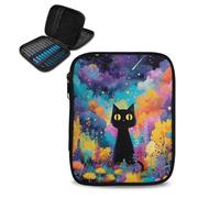 Kathyboom Cartoon Black Cats and Flowers Portable Crochet Hook Organizer with Slots Crochet Needles Bag for Crochet Lovers, Crochet Kit for Beginners