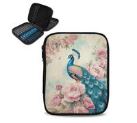 Kathyboom - Crochet hook case, pink peacock flower pattern, zipper organizer bag with pockets for various crochet needles and knitting accessories, easy to carry