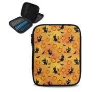 Kathyboom Empty Crochet Hook Case - Crochet Hook Organizer Case Crochet Hook Holder for Knitting & Crochet Supplies, Halloween Black Cat Pumpkins-