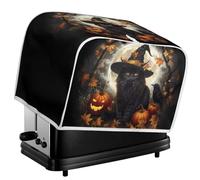 Kathyboom Halloween Black Cats Pumpkin 4 Slice Toaster Covers Small Kitchen Appliance Dust Cover,Wide Slot Bread Maker Dust Cover Universal Size Microwave Oven