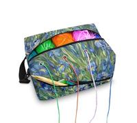 Kathyboom Iris Cat Yarn Storage Bag for Knitting and Crochet Accessories, Portable and Durable Canvas Tote with Zipper Closure and Adjustable Shoulder Strap