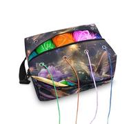 Kathyboom Purple Bird Flower Knitting Bag Large Capacity Crochet Bag for Yarn Storage, Knitting Accessories Organizer for Knitting Needles, Crochet Hooks and Other Accessories