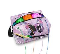 Kathyboom Purple Butterfly Knitting & Crochet Storage Bag - High Capacity Tote for Accessories, Needles & Hooks