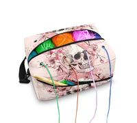 Kathyboom Skull Cherry Blossom Crochet Bag Organizer Knitting Bag Large Capacity Sewing Accessories Organizer for Yarn Storage, Knitting Bag Organizer for Carrying Projects