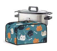 KathyboomSlow Cooker Cover Cartoon Cats Bones Dust Protection Covers with Side Pocket for Small Kitchen Accessories Dust Protection for 6-8 Qt Slow Cookers