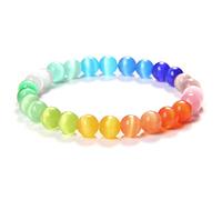 KATIAK Beaded Bracelets,8Mm Rainbow Cat Eye Crystals Bracelet,Fashion Elegant Stretch Beads Bracelet,Yoga Meditation Natural Stone Bangle Amulet Jewellery for Girls Women