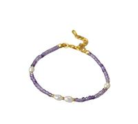 KATIAK Chakra Bracelet,Pearl Bracelets for Women,4Mm Natural Gemstone Amethyst Crystal Bracelet,Adjustable Braided Bracelets Jewellery Gifts for Girls Women