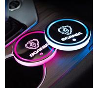 KaTiak LED Car Coasters 2pcs for Scania K250 K280 K310 K320 K490 SERIE G P S SerieX,7 Colors Luminescent USB Charging Lights Interior Atmosphere Logo Drink Cup Holder