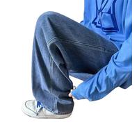 KATIAK Men's Baggy Jeans Men Ankle Length Jeans Male Straight Denim Baggy Jeans-Blue-M