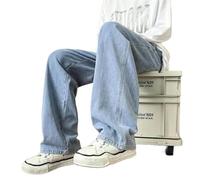 KATIAK Men's Baggy Jeans Men Ankle Length Jeans Male Straight Denim Baggy Jeans-Light Blue-XXL