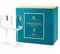 Katie Jayne Amphitrite Set of 6 Large Wine Glasses 500ml, Clear Wave-Effect | Mouth-Blown White/Red Wine Drinking Glass Set for 6 | 11.5cm Long Stem Clear Drinking Glasses Set for 6 | Glassware Set