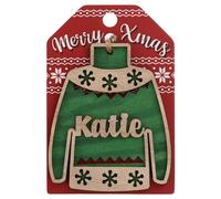 Katie Name Christmas Jumper Wooden Tree Decoration Personalised Bauble Xmas Green