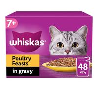 Katie Piper 48 X 85G Whiskas 7+ Poultry Feasts Mixed Senior Wet Cat Food Pouches In Gravy