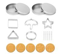 KATIMI 12PCS Korean Sugar Candy Making Tools, Stainless Steel Cookie Cutters with Box Needle, Squid Candy Game Chocolate Molds Christmas Cookie Cutters Umbrella Triangle Star Round Pentagram Square