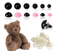KATIMI 240PCS Safety Eyes for Crochet Toys, DIY Plastic Crochet Eyes, 10-20mm Assorted Sizes Crochet Safety Eyes and Noses with Washers, Black Safety Eyes for Toy Making, for Teddy Bear Plush Toy