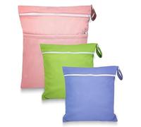 KATIMI 3PCS Wet Bag, Waterproof Wet Bags for Swimming with Zipper, Reusable Nappy Bag Organiser for Baby Items, Single Colour Wet Swimsuit Bag for Swimming Beach Gym (Pink Green Purple)