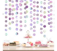 KATIMI 4 Pieces Glitter Circle Iridescent Party Decorations, 4m Holographic Laser Paper Garland Hanging Decorations, Rainbow Garland Hanging Streamers Banner for Birthday, Wedding & Bar Deco