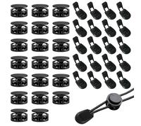 KATIMI 40 Pieces Double Holes Toggles for Drawstrings Set, Adjustable Ø 4 mm Cord Lock End, Elastic Spring Toggle Stopper, Alloy Cord Stopper Sliders for Clothing Shoelace Bag