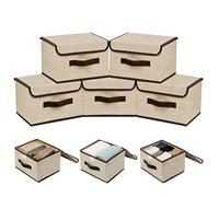 KATIMI 5 Pack Foldable Storage Boxes With Lids, Wardrobe Storage Cubes with Handles, Collapsible Storage Box for Clothes, Book, Shelf, Office, Collapsible Organizers 25×19×16cm, Grey