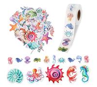 KATIMI 550PCS Watercolor Ocean Animals Stickers Set, Waterproof Adhesive Fish Decals Under The Sea Marine Life Stickers, Ocean Stickers for Birthday Party Scrapbook Skateboard Phone Laptop