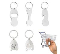 KATIMI 5PCS Shopping Trolley Token Set, Removable Supermarket Trolley Coin Keyring, Heart Trolly Coin UK, Portable Zinc Alloy Trolley Key Release Tool for Grocery Shopping Cart