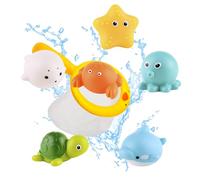 KATIMI 7PCS Baby Bath Toys for 1 2 3 4 Year Old Toddler Kids, Mould Free Pool Toys with Fishing Net, Bathtub Swimming Pool Shower Toys Sea Animals Water Toys for Boys Girls