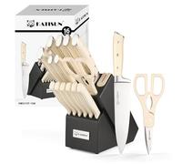KATISUN 16-Piece German Steel Knife Set with Polished White Handles, Knife Block & Sharpener - Professional Complete Kitchen Cutting Solution