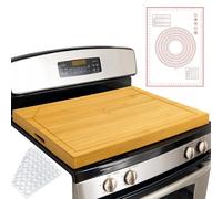 KATKLIU Bamboo Stove Top Cover with Handles 75×55cm - Reversible Cutting Board Noodle Board for Gas or Electric Hob, Durable Worktop Saver and Sink Cover for Small Kitchens, Inner Size 72.5 x 52.5cm