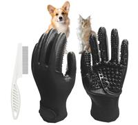 KATLKIU 2 x pet shedding gloves + 1 x pet flea comb dog dog cat universal bath massage brush de-shedding gloves clean de-shedding comb left and right hand universal (ferrous)