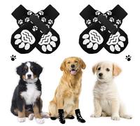 KATLKIU Set of 4 Non-Slip Dog Socks with Adjustable Strap - Soft Cotton Paw Protection, Anti-Scratch, for Small and Large Dogs, Indoor and Outdoor (Black, L)