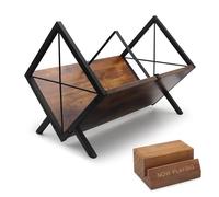 KATLKIU Vinyl Record Storage Rack Set, Solid Wood Now Playing VinylStand + Iron-Wood LP Record Holder, Large Capacity Vinyl Shelf for 80-100 LPs, RecordStorage Organizer for Albums, CDs, Books, Mags