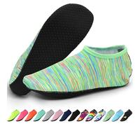 KATLKIU Water Shoes Sock, Water Socks with Grippy Sole - Lightweight Quick - Dry Beach Socks for Swimming - Beach & Surfing-Design for Men/Women-Green Lines-40-41
