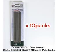 KATO 20-006 N Scale Unitrack Double Track Slab Straight 248mm 10-Pack Bundle