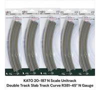 KATO 20-187 N Scale Unitrack Double Track Slab Curve Track R381-45° 5 Pack Set