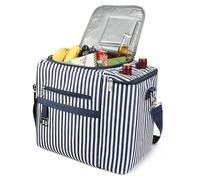 Kato Tirrinia 20L Food Cooler Bag, Thermal Insulated Picnic Bag, Large Leakproof Cooling Bag, Multi-functional Wine Bag for Shopping Camping Work Travel Outdoor Activities, Blue Stripes