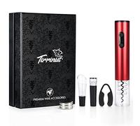 Kato Tirrinia Electric Wine Opener Gift Set - Bottle Cork Remover Accessory Tool Kit with Aerator, Foil Cutter, Drip Ring and Vacuum Stopper for Wine Lovers, Red