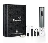 Kato Tirrinia Electric Wine Opener Gift Set - Wine Bottle Cork Remover Accessory Tool Kit with Wine Aerator Pourer,Foil Cutter, Drip Ring and Vacuum Stopper, Best Gift for Wine Lover, Grey