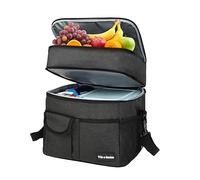Kato Tirrinia Insulated Lunch Bag 17L(23 Cans), 2-Layer Thermal Cooler Bag for Work, School, Camping, Picnic - Leakproof Foldable Compartment Meal Prep Bag with Shoulder Strap (Black)