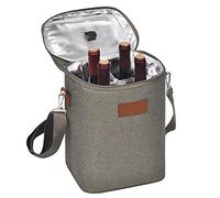 Kato Tirrinia Insulated Wine Cooler Bag - 4 Bottle Travel Padded Wine Carrier Tote with Handle and Adjustable Shoulder Strap, Great Wine Lover Gift, Gray