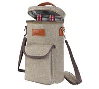 Kato Tirrinia Insulated Wine Cooler Bag Leakproof Padded Portable Wine Carrier with Shoulder Strap 2 Bottle Wine Bag for Camping Travel Beach Picnic Wine Lovers Gift Grey