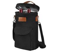 Kato Tirrinia Insulated Wine Cooler Bag Leakproof Padded Portable Wine Carrier with Shoulder Strap 2 Bottle Wine Bag for Camping Travel Beach Picnic Wine Lovers Gift Black