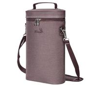 Kato Tirrinia Insulated Wine Cooler Bag Leakproof Padded Portable Wine Carrier with Shoulder Strap 2 Bottle Wine Bag for Camping Travel Beach Picnic Wine Lovers Gift Brown